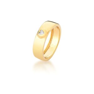 ANEL LISO DE CORAÇÃO BANHADO A OURO COM ZIRCÔNIA BRANCA