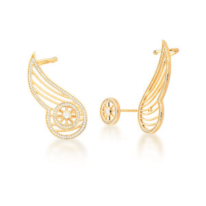 BRINCO EAR CUFF 2 EM 1 ASAS BANHADO A OURO COM ZIRCÔNIAS BRANCAS