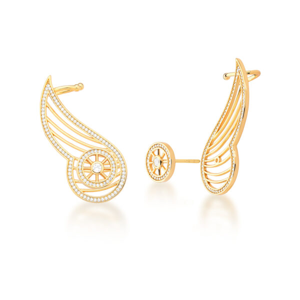 BRINCO EAR CUFF 2 EM 1 ASAS BANHADO A OURO COM ZIRCÔNIAS BRANCAS
