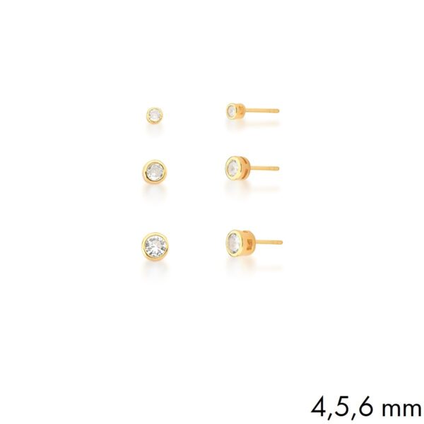 KIT TRÊS PARES DE BRINCOS BANHADO A OURO PONTOS DE LUZ EM ZIRCONIAS BRANCAS