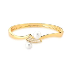 BRACELETE CURVO BANHADO A OURO COM ZIRCÔNIAS E PÉROLA
