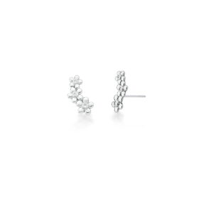BRINCO EM PRATA 925 COM BANHO DE RÓDIO EAR CUFF COM FLORES LISAS E ZIRCÔNIAS