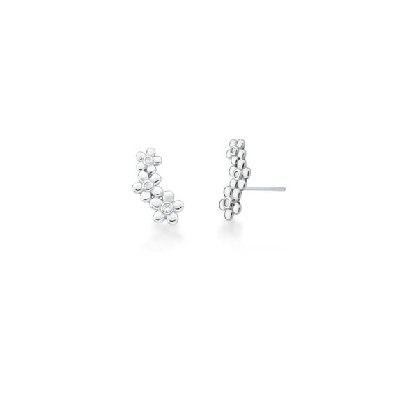 BRINCO EM PRATA 925 COM BANHO DE RÓDIO EAR CUFF COM FLORES LISAS E ZIRCÔNIAS