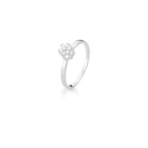 ANEL DE FLOR COM ZIRCÔNIAS BRANCAS PRATA LISA