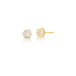 BRINCO HEXÁGONO BANHADO A OURO COM ZIRCÔNIAS BRANCAS