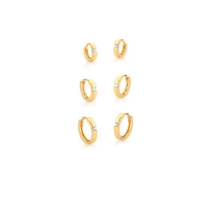KIT COM TRÊS PARES DE ARGOLAS BANHADO A OURO COM PONTO DE LUZ