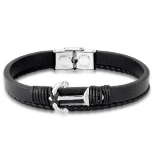 PULSEIRA EM COURO MASCULINA NAUTICA COM ANCORA E FECHO EM AÇO INOX