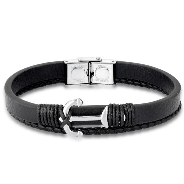 PULSEIRA EM COURO MASCULINA NAUTICA COM ANCORA E FECHO EM AÇO INOX
