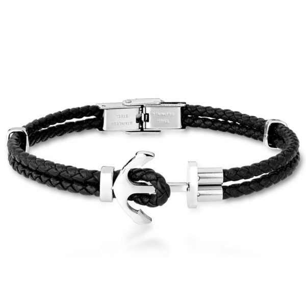 PULSEIRA EM COURO MASCULINA NAUTICA COM ANCORA E FECHO EM AÇO INOX