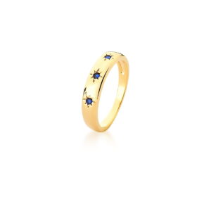 ANEL COM ESTRELAS E SAFIRA BANHADO A OURO