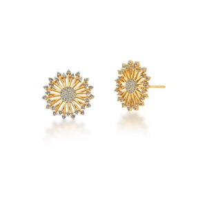 BRINCO FLOR COM ZIRCÔNIAS AZUIS BANHADO A OURO