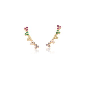 BRINCO EAR CUFF COM ZIRCÔNIAS COLORIDAS BANHADO A OURO