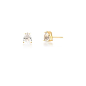 BRINCO COM CRISTAL EM GOTA INCOLOR BANHADO A OURO