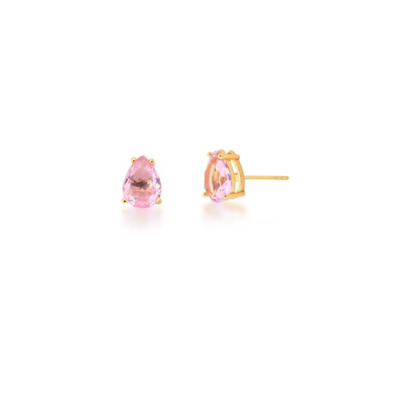 BRINCO COM CRISTAL EM GOTA ROSA BANHADO A OURO