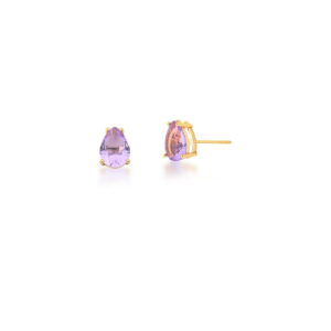 BRINCO COM CRISTAL EM GOTA AMETISTA LAVANDA BANHADO A OURO