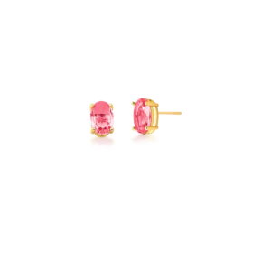 BRINCO COM CRISTAL OVAL PINK BANHADO A OURO