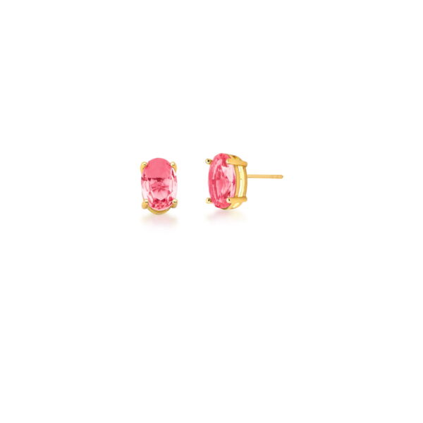 BRINCO COM CRISTAL OVAL PINK BANHADO A OURO