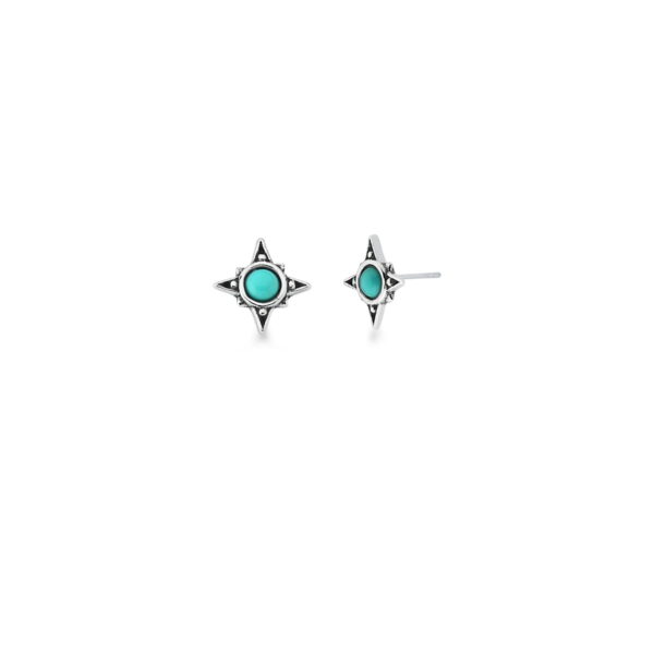 BRINCO ESTRELA COM PEDRA HOWLITA TURQUESA PRATA ENVELHECIDA