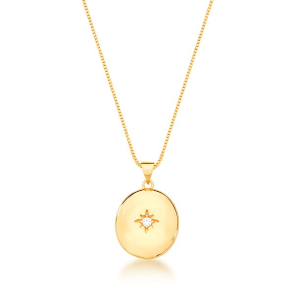 CORRENTE COM PINGENTE OVAL PONTO DE LUZ BANHADO A OURO
