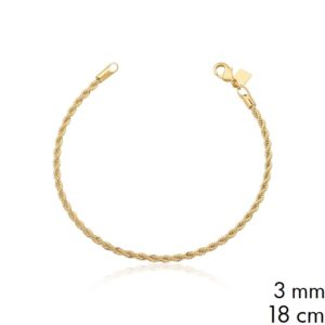 PULSEIRA CORDÃO BAIANO BANHADO A OURO 3MM - 18CM