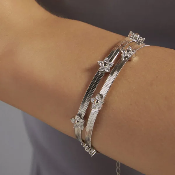 PULSEIRA FLOR ZIRCÔNIA BANHO RÓDIO BRANCO