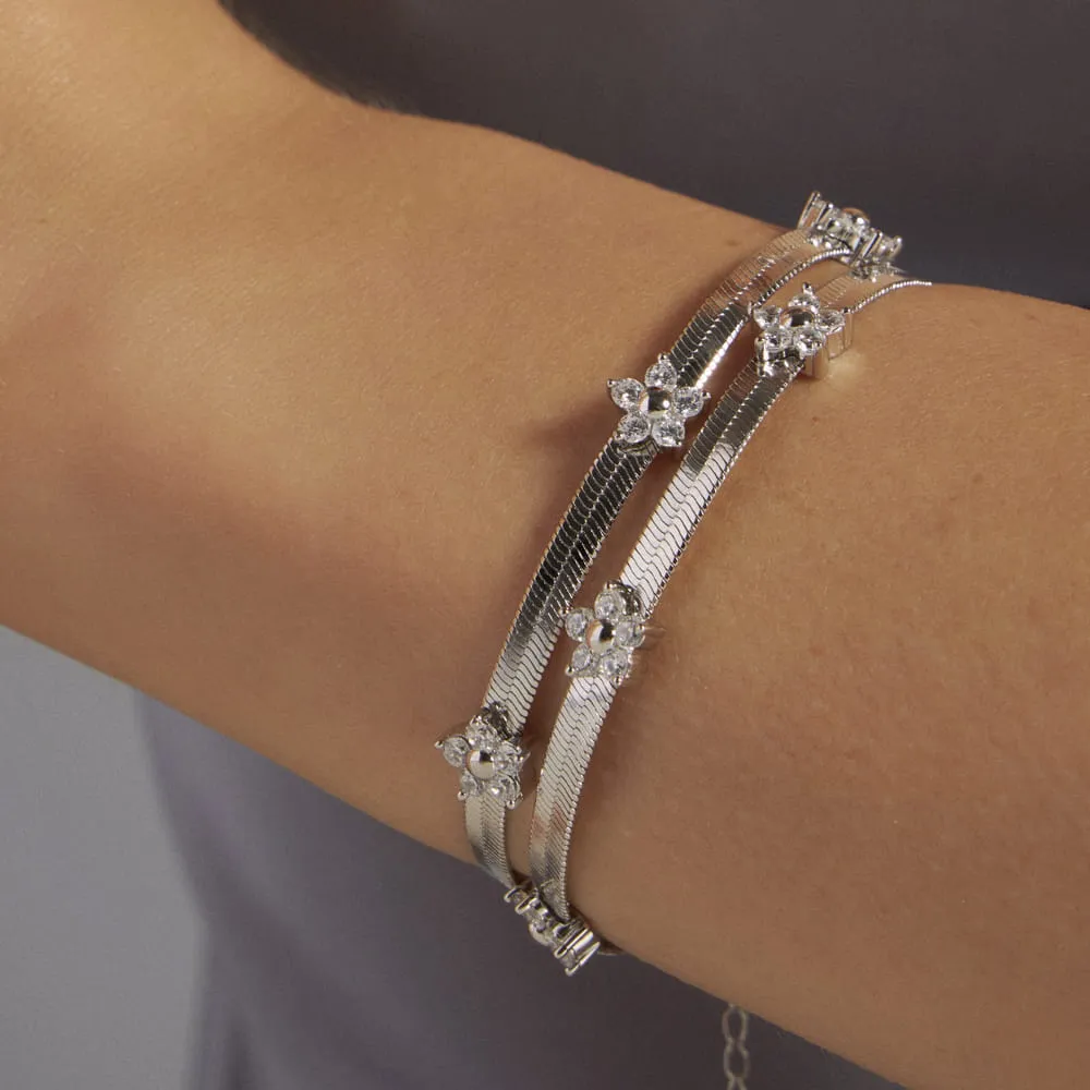 PULSEIRA FLOR ZIRCÔNIA BANHO RÓDIO BRANCO