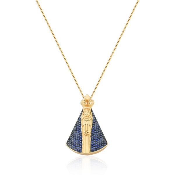 CORRENTE COM PINGENTE NOSSA SENHORA APARECIDA BANHADA A OURO